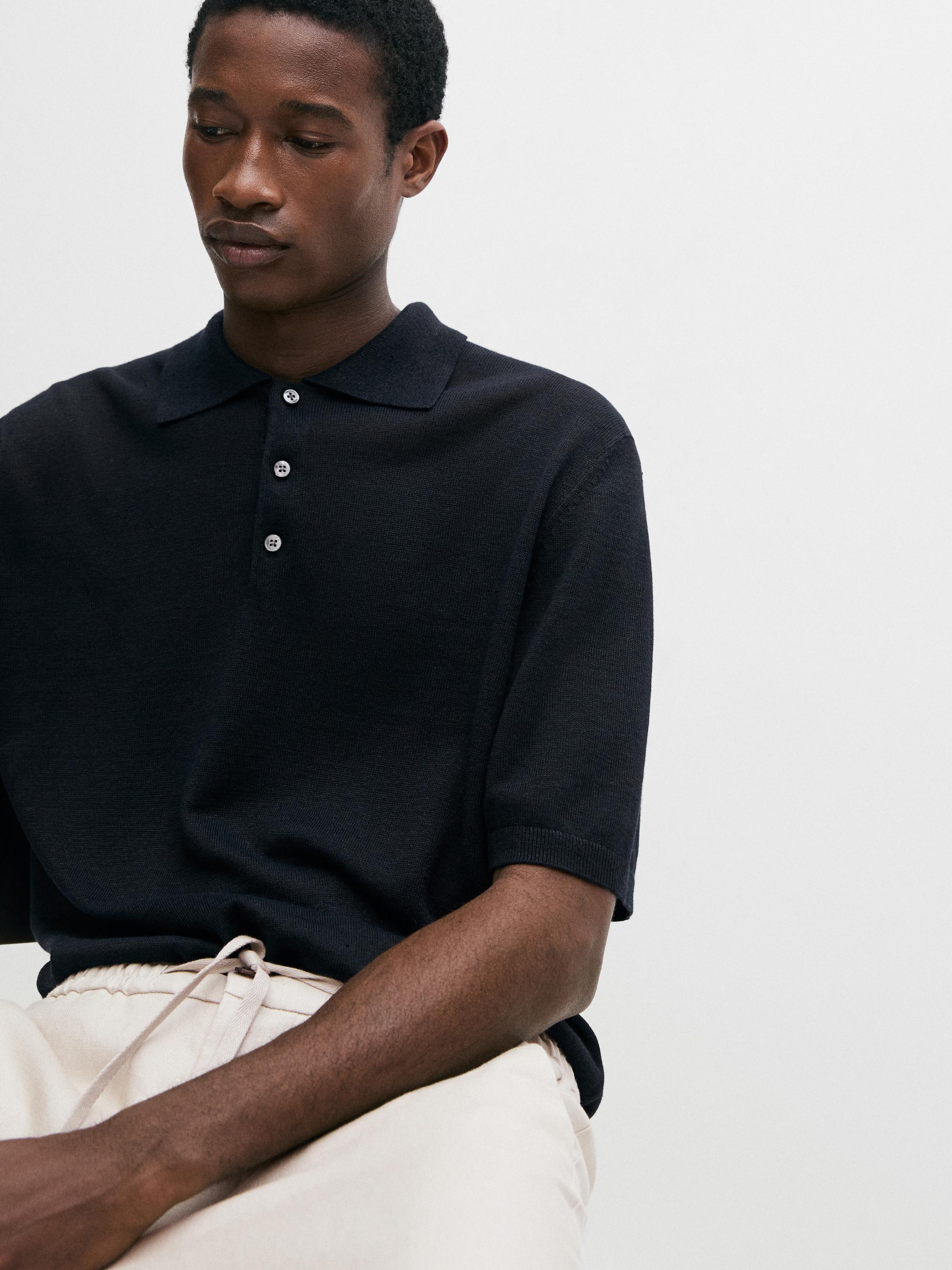 Linen knit polo sweater